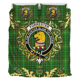 Forrester or Foster Hunting Tartan Crest Bedding Set - Golden Thistle Style